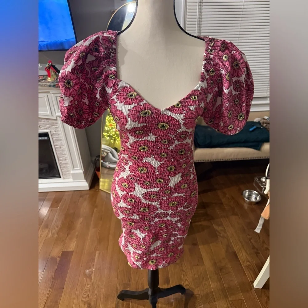 Zara Pink Floral Smocked Mini Dress